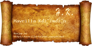 Havrilla Kálmán névjegykártya